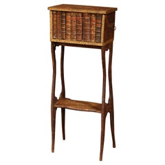 Early 19th Century French Faux Leather Bound Books Liquor Cabinet with Glasses