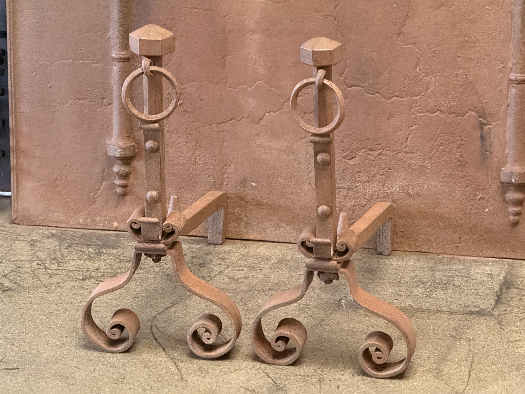 Forged Early 19th Century French Firedogs or Andirons For Sale
