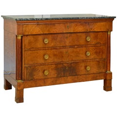 Early 19th Century French First Period Empire Marble Top Three-Drawer Commode