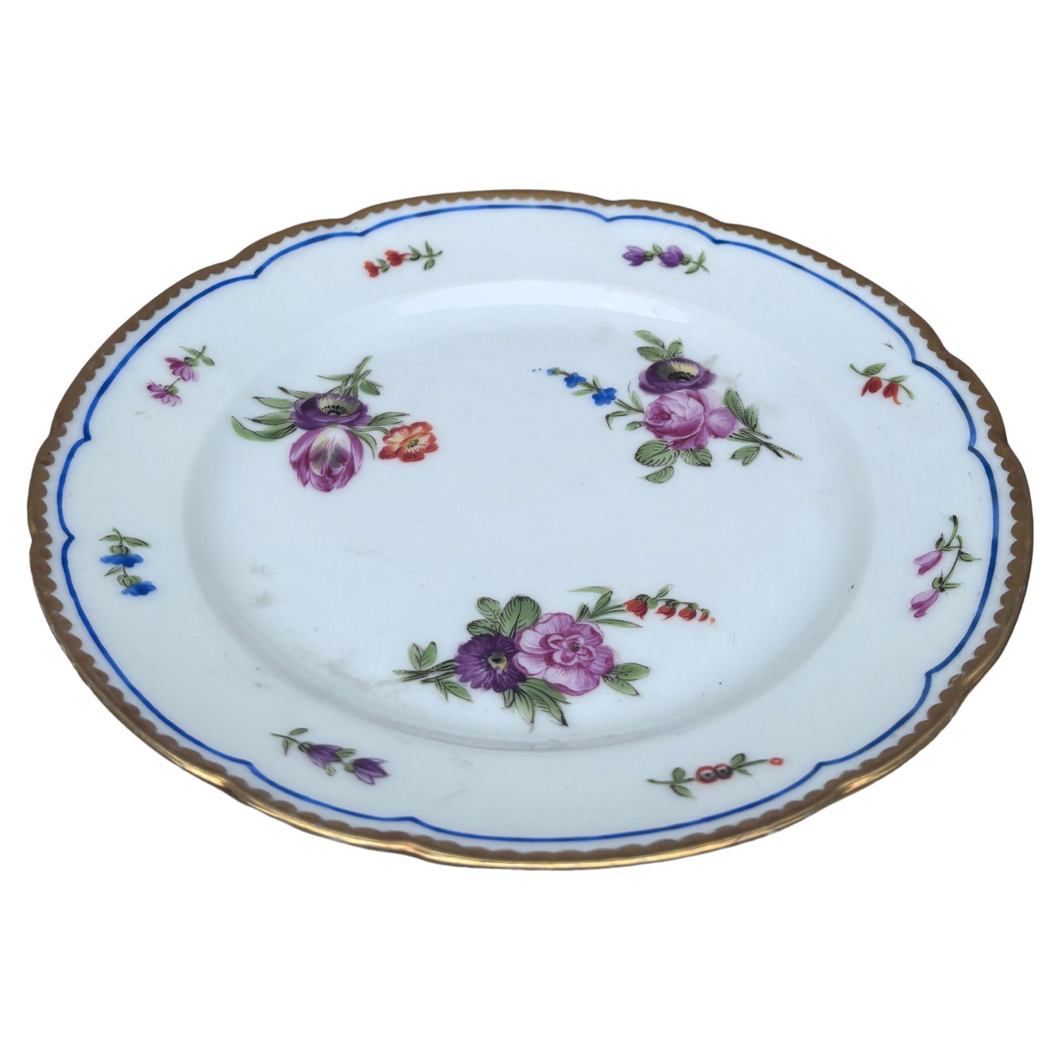 Early 19th Century French Flowers Porcelain Plate.
Called Porcelain of Paris.
9 inches diameter.
