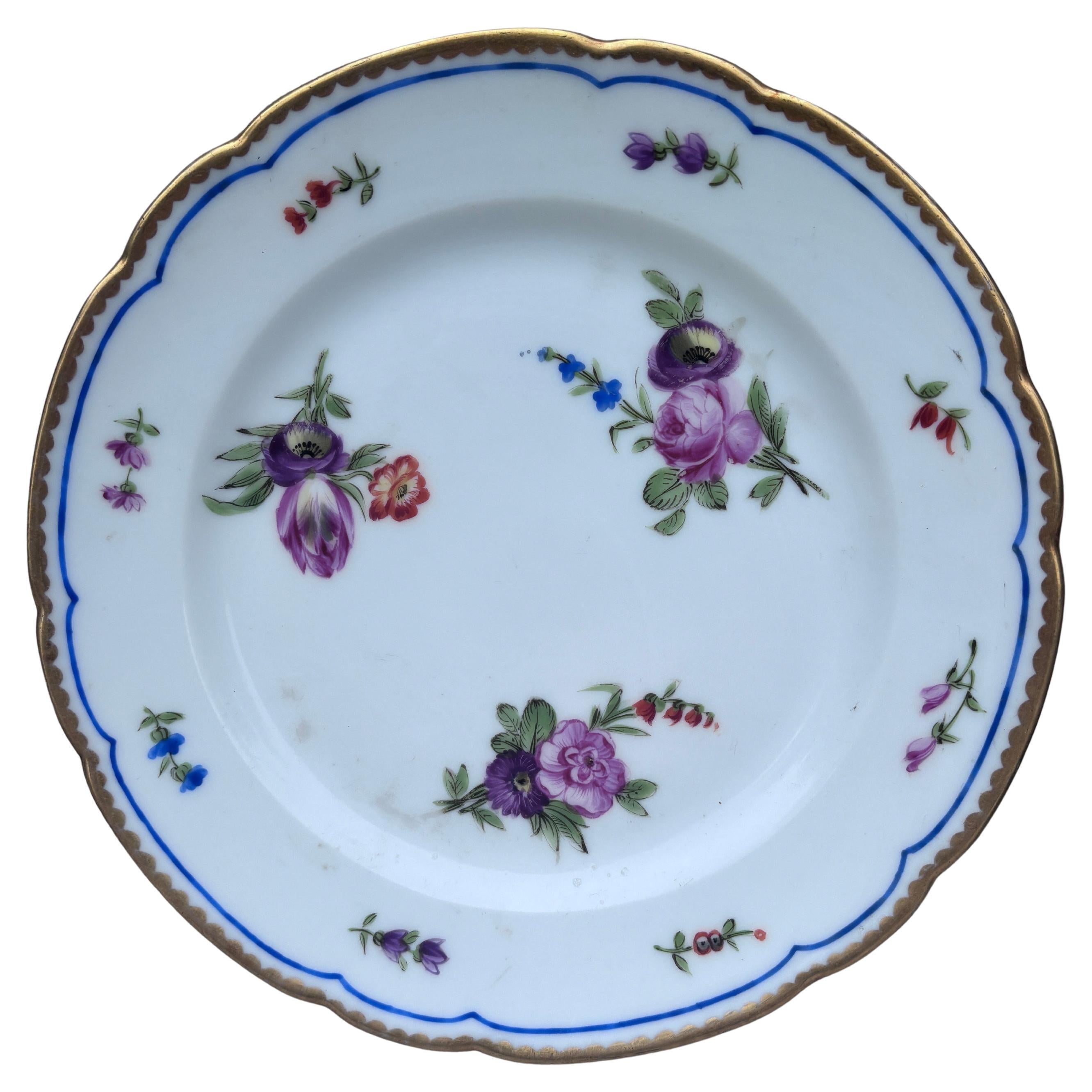 Early 19th Century French Flowers Porcelain Plate For Sale