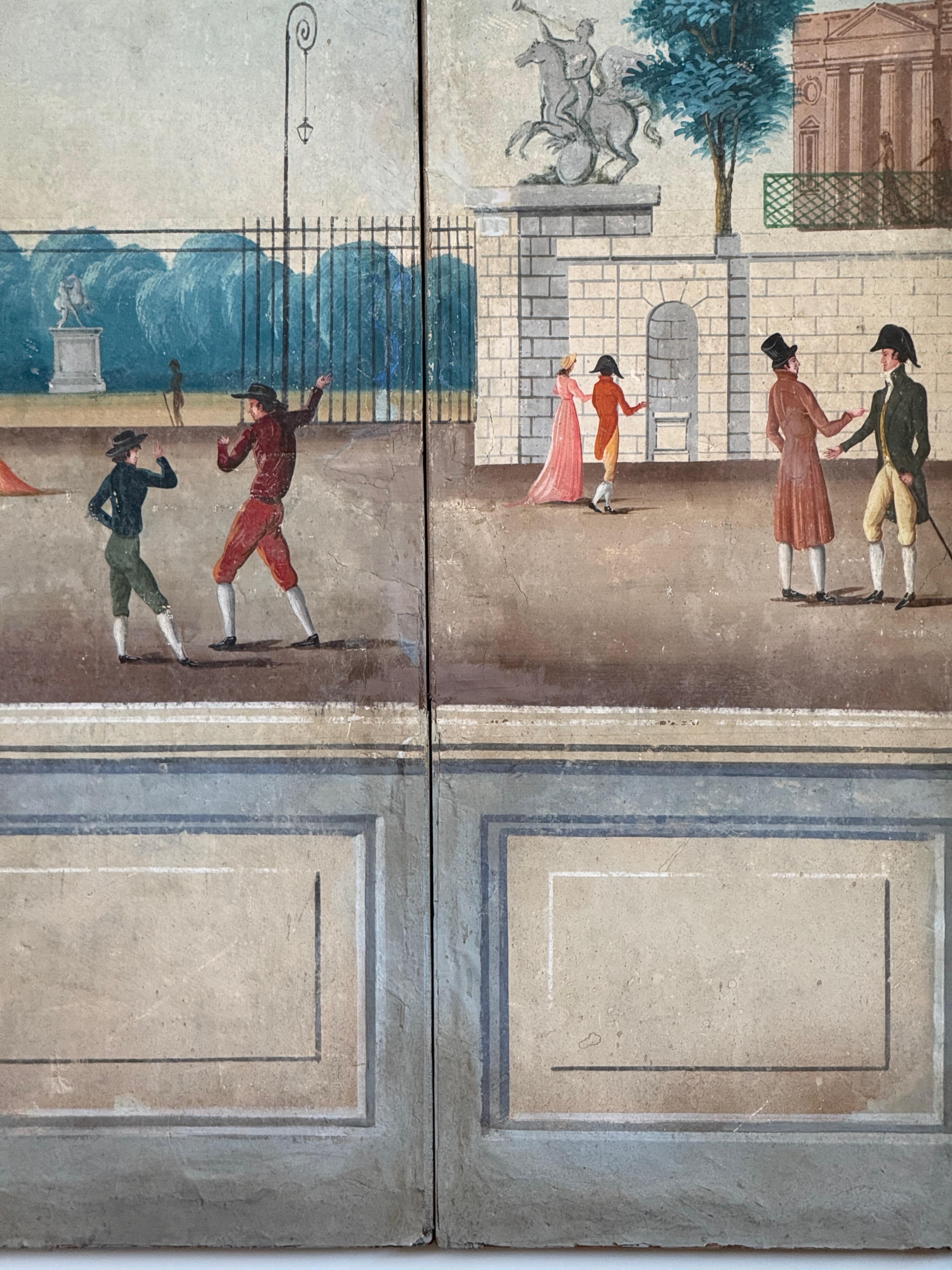 Paravento francese a quattro pannelli dipinto dell'inizio del XIX secolo in vendita 1
