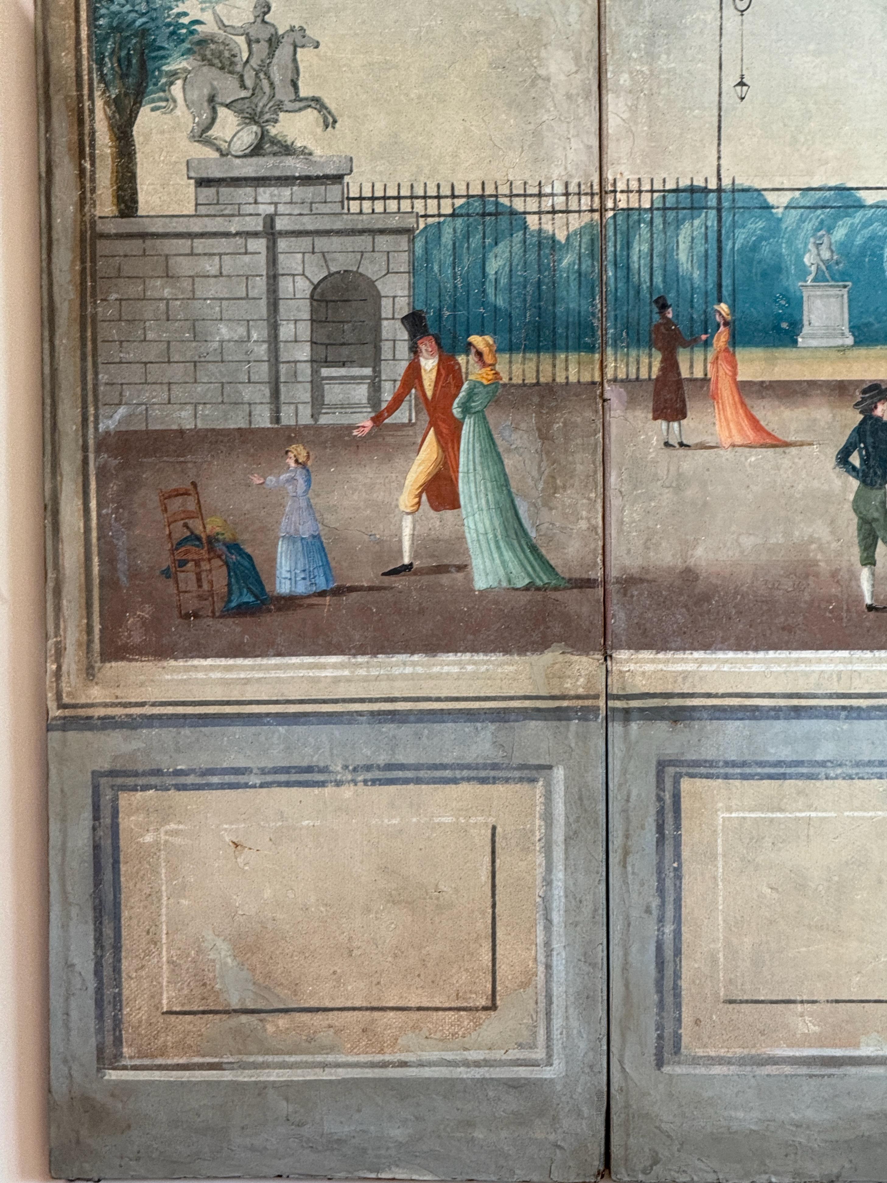 Paravento francese a quattro pannelli dipinto dell'inizio del XIX secolo in vendita 3