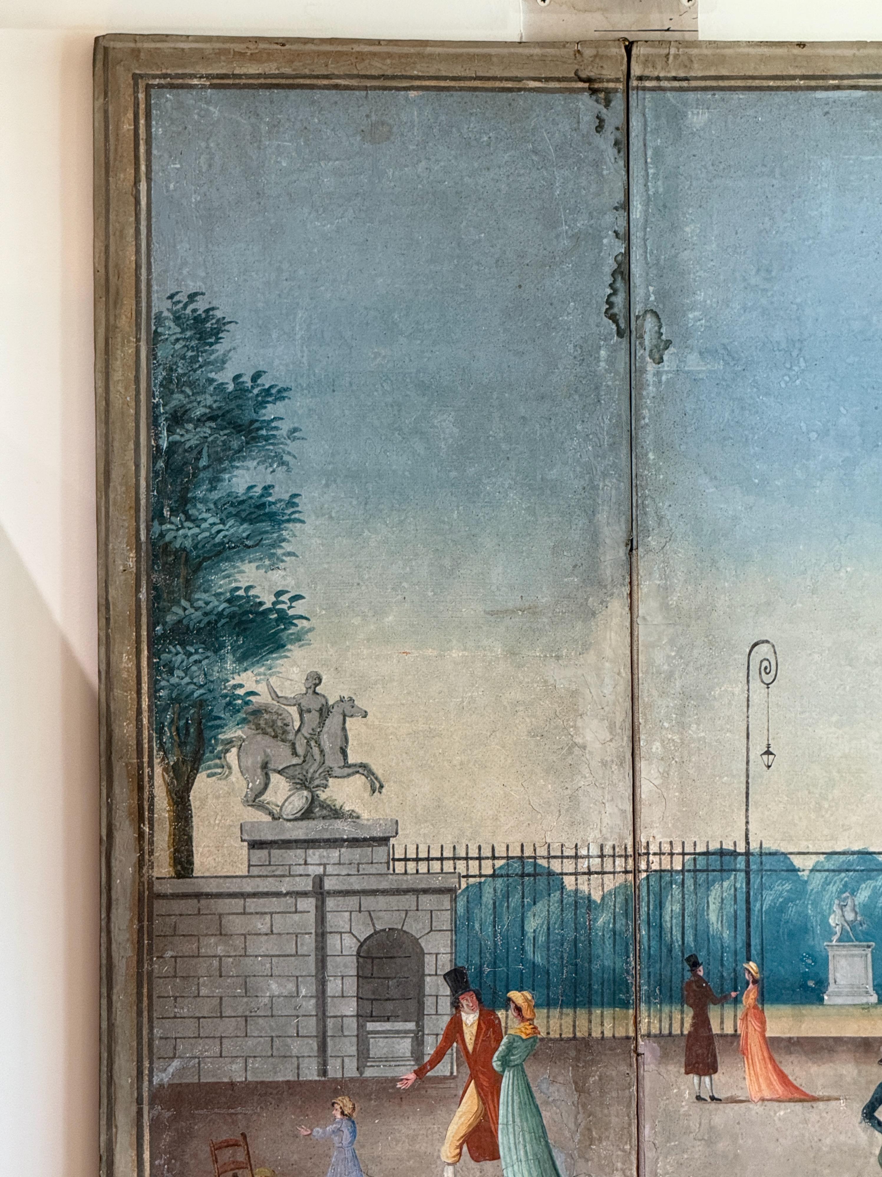 Paravento francese a quattro pannelli dipinto dell'inizio del XIX secolo in vendita 4