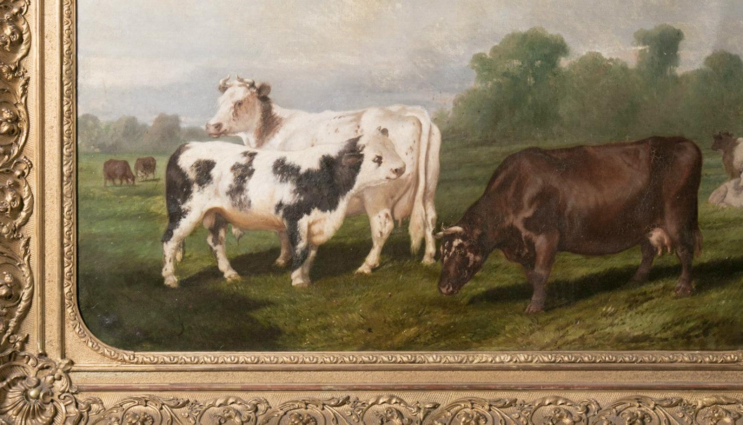 Early 19th Century French Framed Cow Painting, 