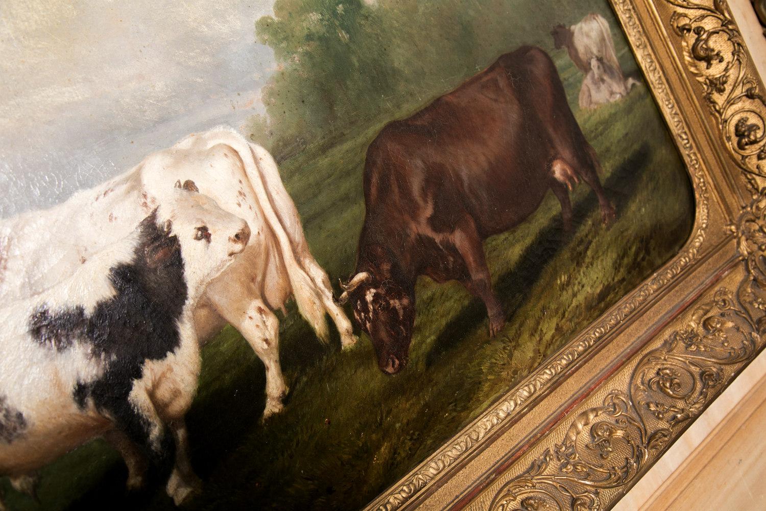 Canvas Early 19th Century French Framed Cow Painting, 