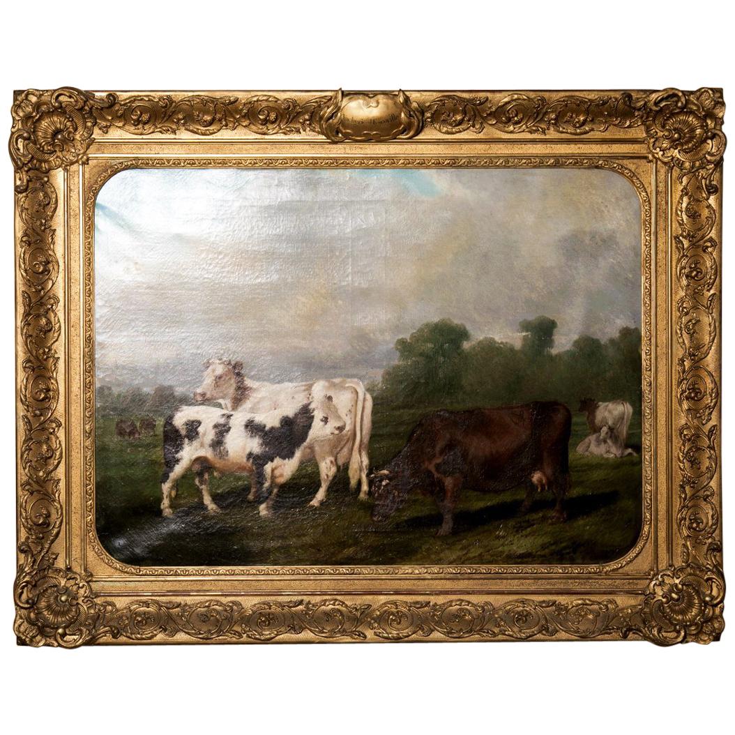 Early 19th Century French Framed Cow Painting, "Vacherie d'Escoville"