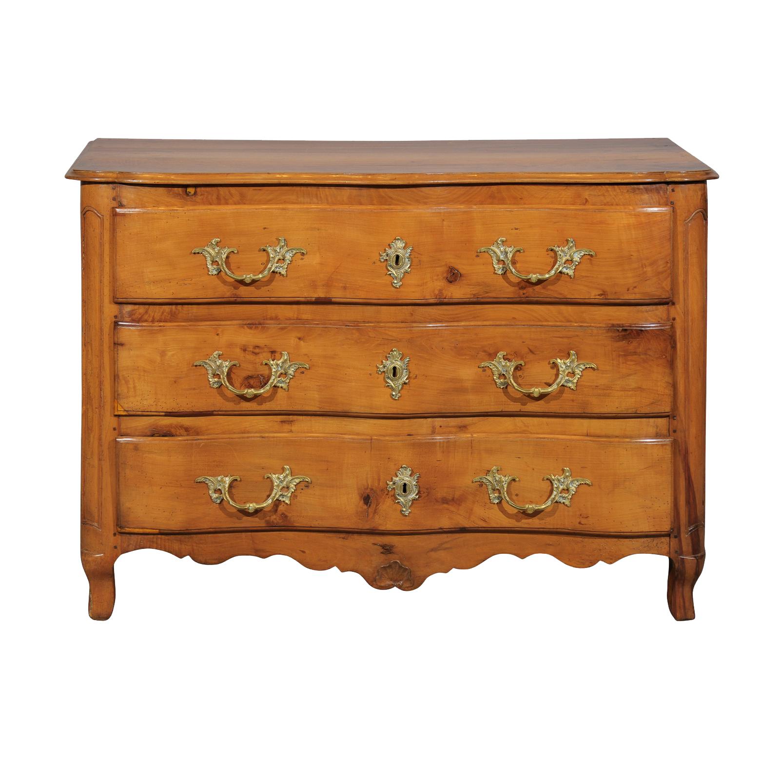Early 19th Century French Fruitwood Serpentine Front Commode with 3 Drawers For Sale