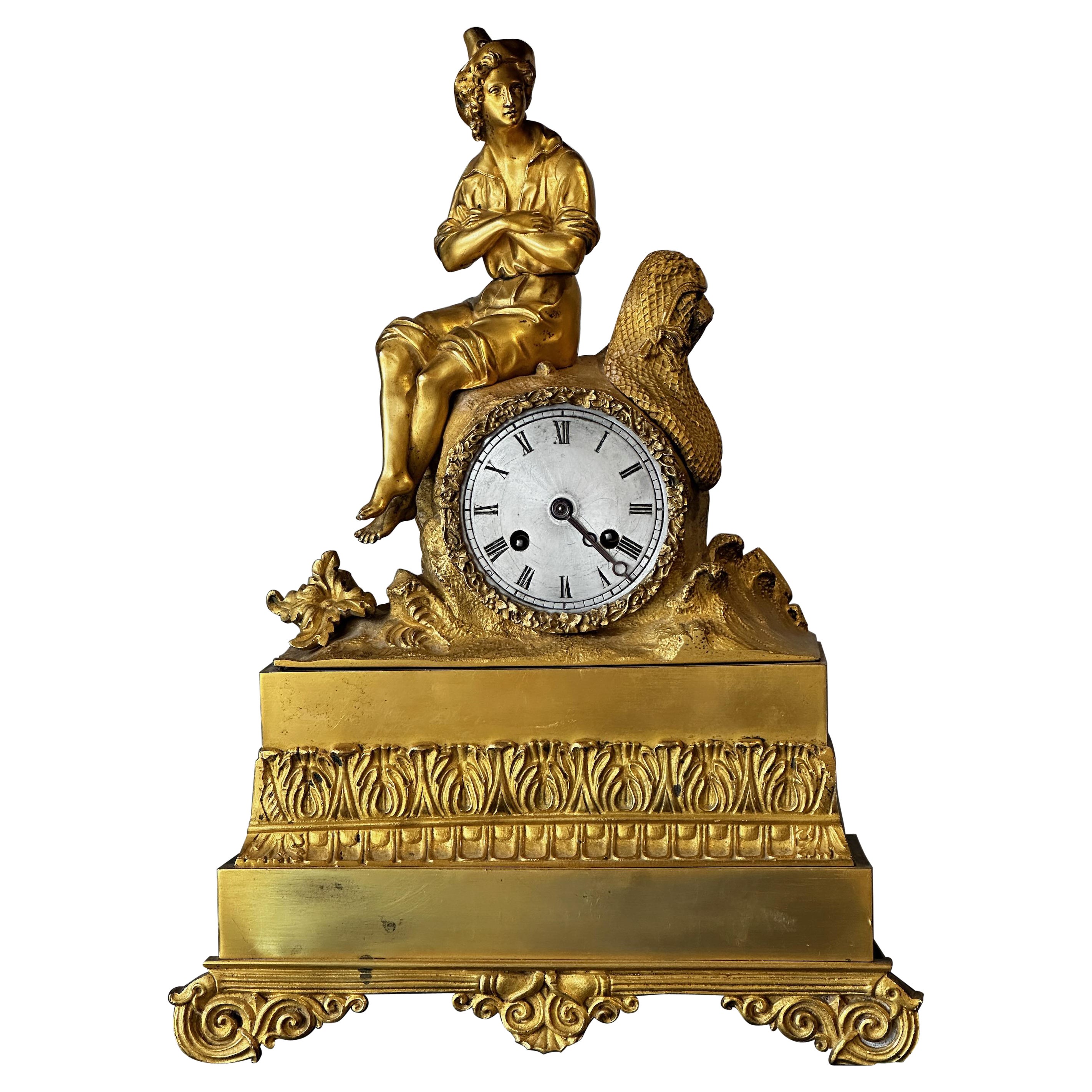 Early 19th Century French Gilt Bronze Figural Clock For Sale