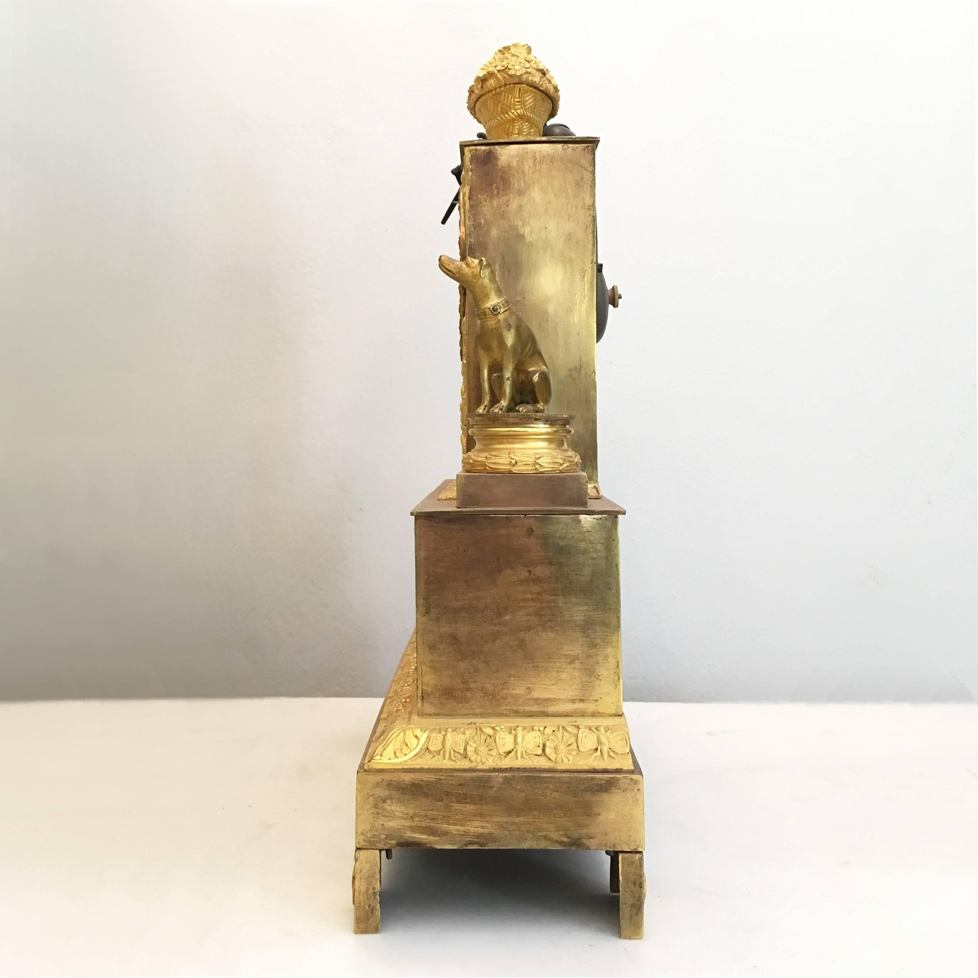 Neoclassical Early 19th Century French Gilt Bronze Pendulum Clock with Dionysus