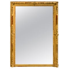 Antique Early 19th Century French Gilt Overmantel Mirror with Original Mirror Plate
