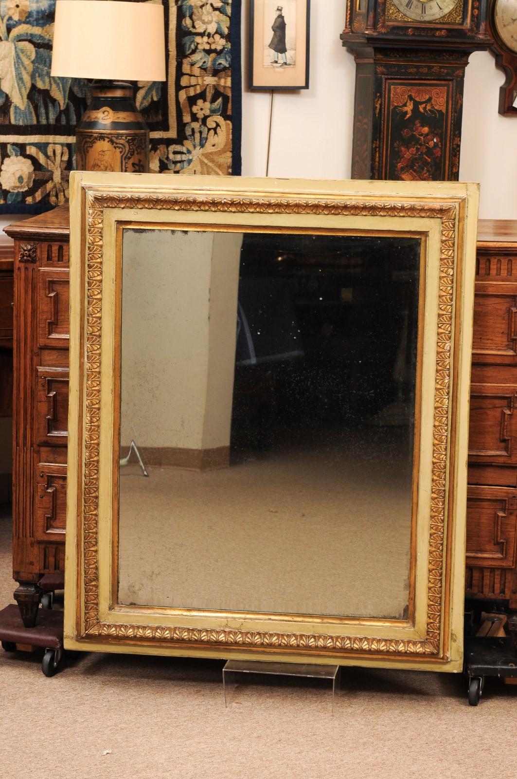 Espejo Rectangular Francés de Principios del Siglo XIX Pintado de Verde y Dorado a la Parcela en Bastante bueno estado para la venta en Atlanta, GA