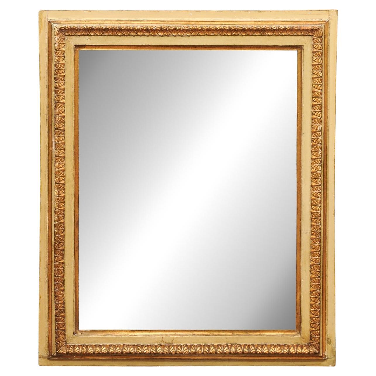 Espejo Rectangular Francés de Principios del Siglo XIX Pintado de Verde y Dorado a la Parcela en venta
