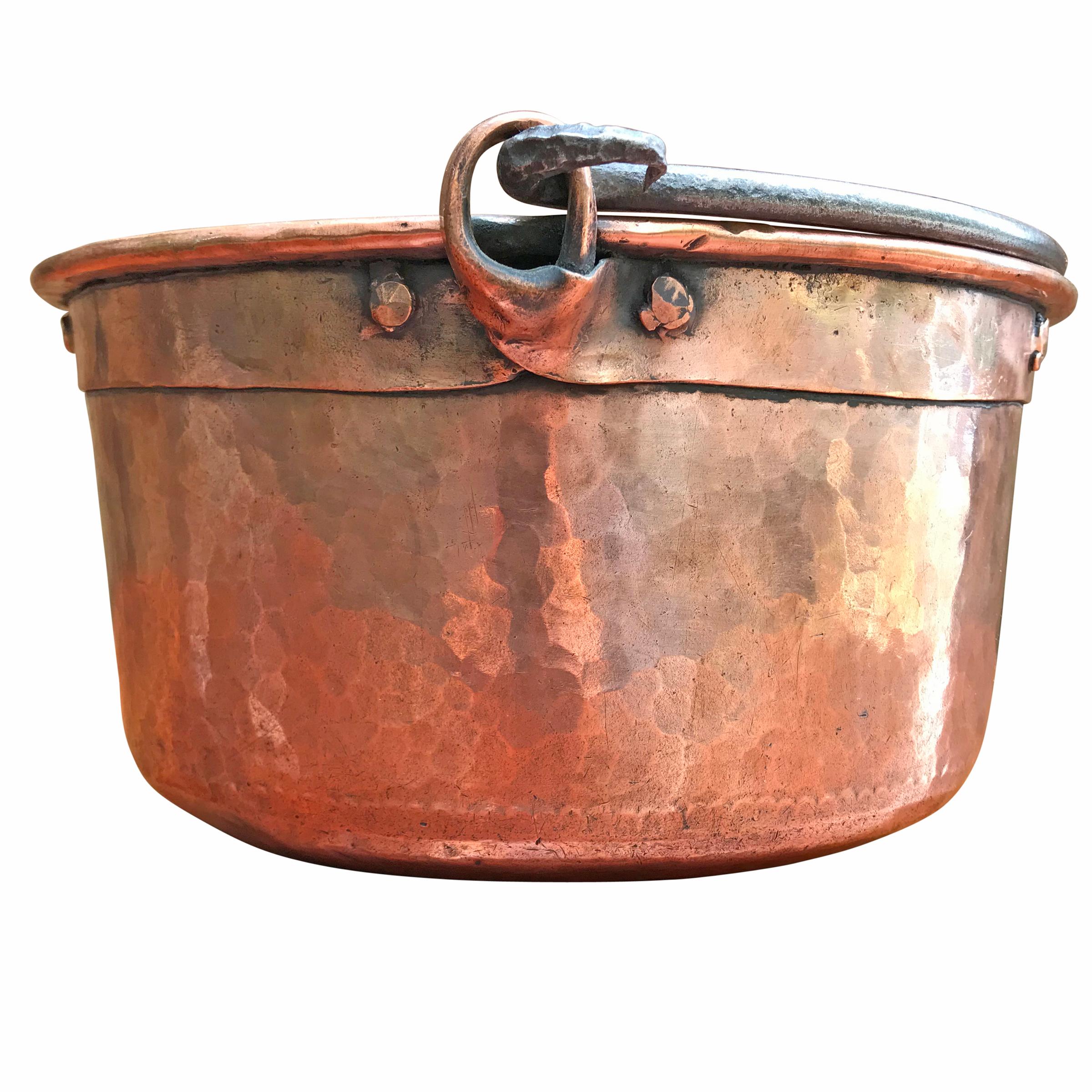 Primitive Early 19th Century French Hammered Copper Kettle