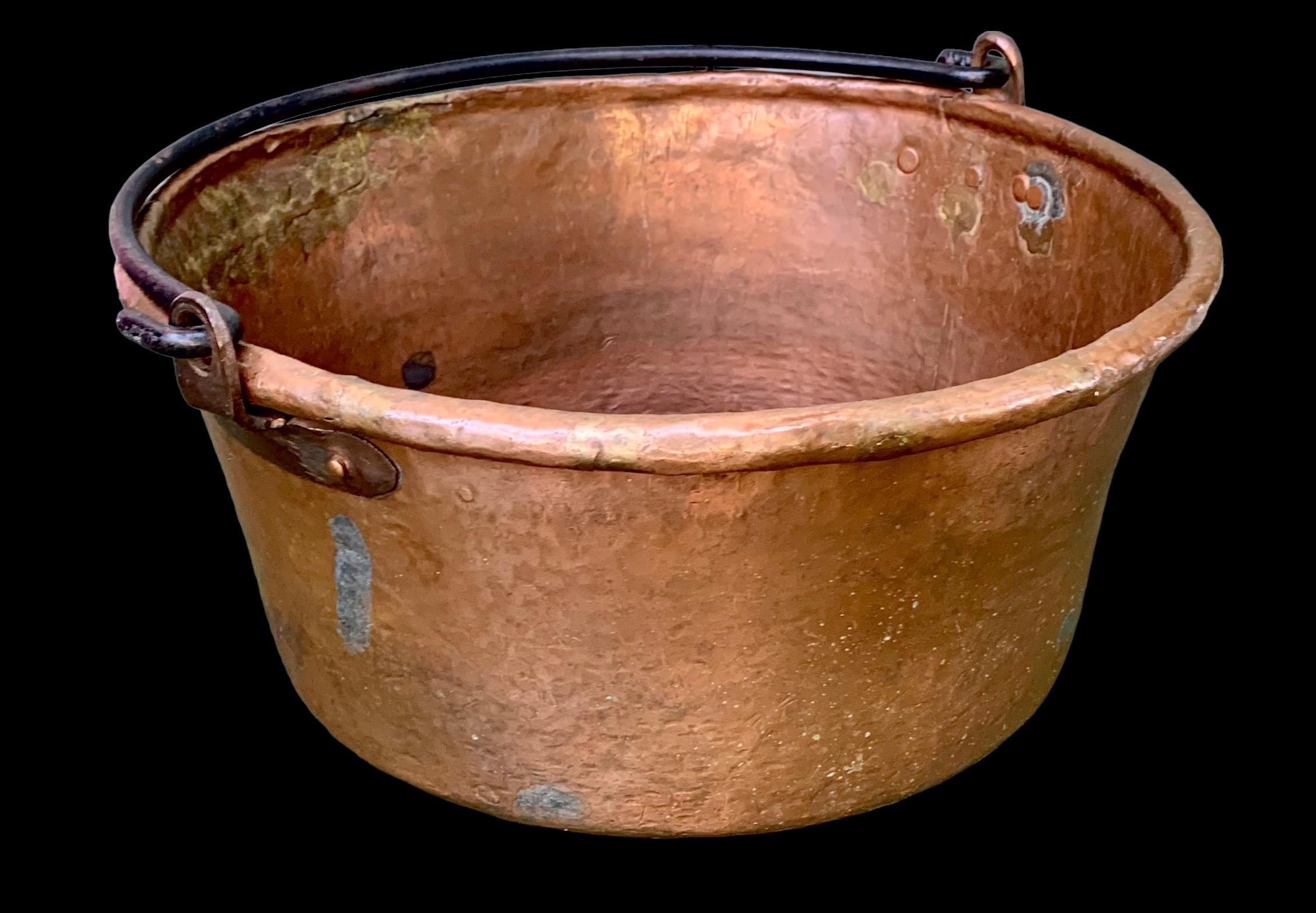 Mid-19th Century Early 19th Century French Hammered Copper Kettle with Iron Handle