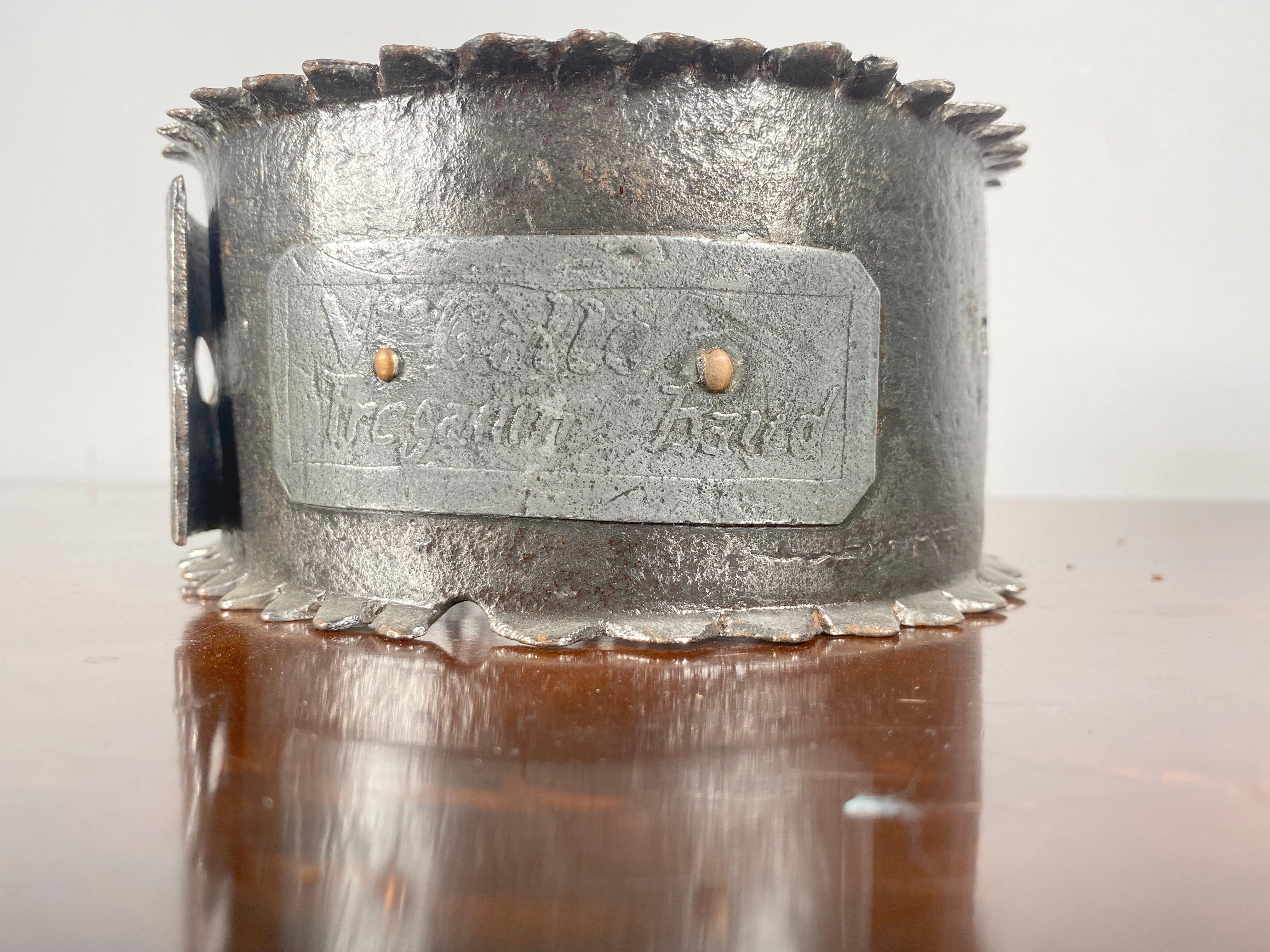 A very rare and particularly good example of an early 19th Century Pewter Hunting Dog Collar 

Circa 1810-20 made from pewter with serated edge around the whole collar. This was designed to protect the dog's neck from predators whilst out