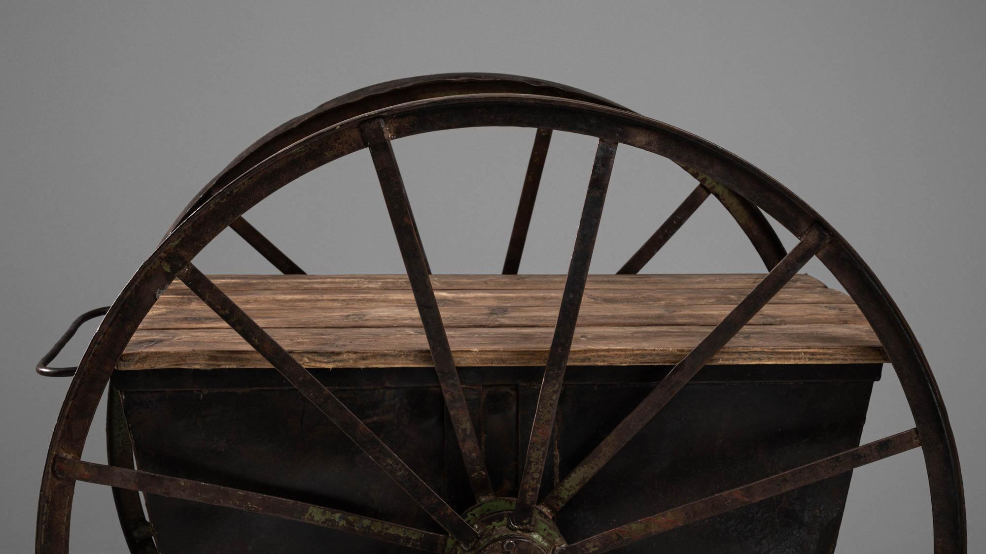 Early 19th Century French Industrial Work Table On Wheels For Sale 5