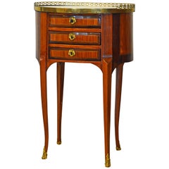 Early 19th Century French Inlaid Three Drawer Marble-Top Petite Commode