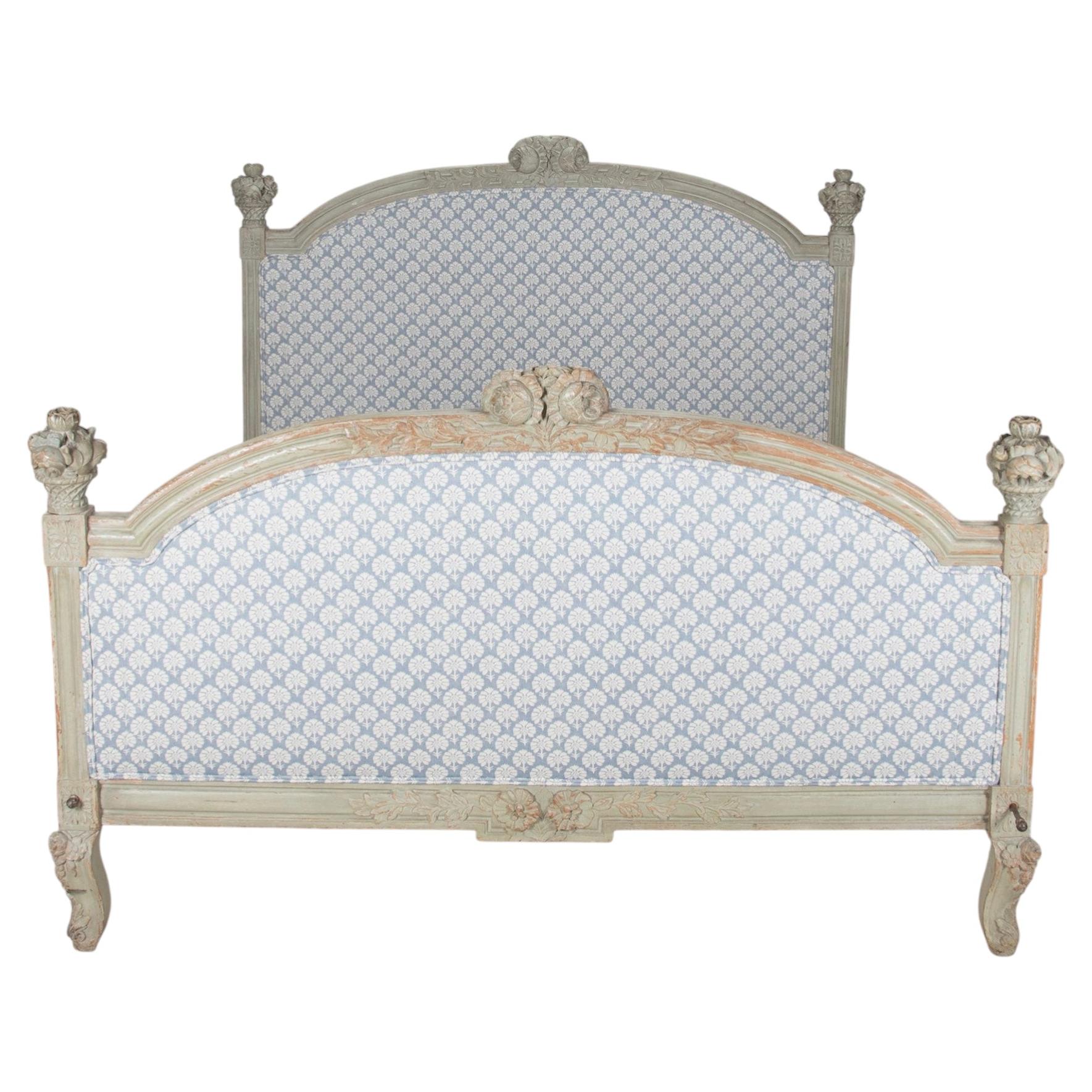 Early 19th Century French King Size Carved and Painted French Bed