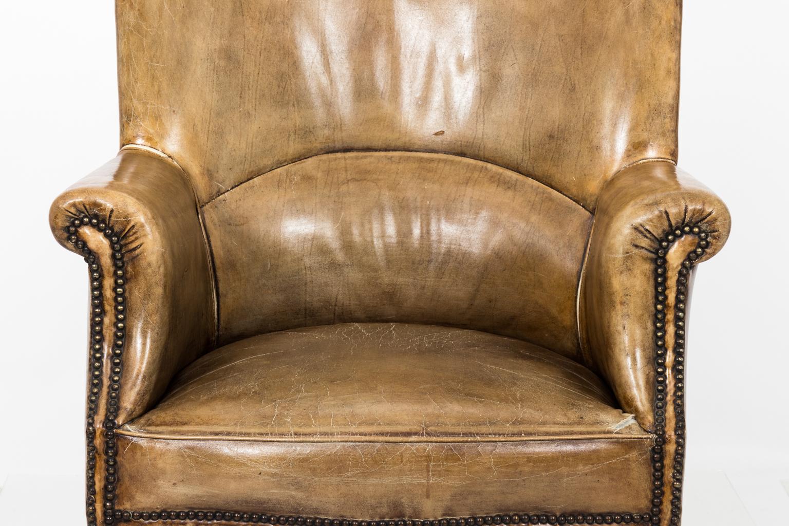 Early 19th Century French Leather Wing Chair 4