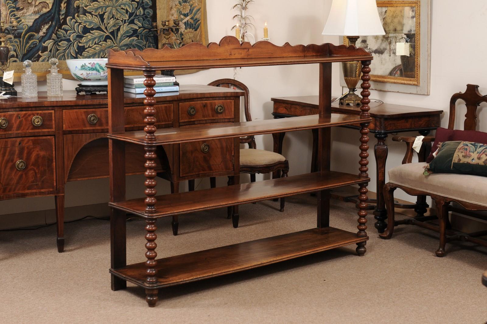 Early 19th Century French Louis Philippe Walnut 4-Tier Server with Bobbin Turned Detail