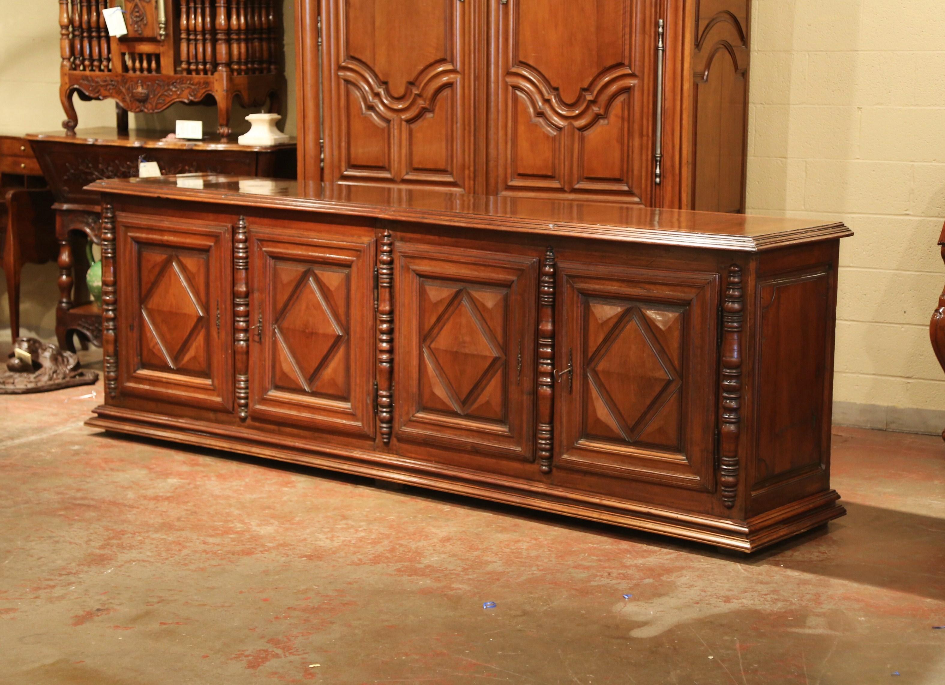 Early 19th Century French Louis XIII Carved Walnut Four-Door Enfilade Buffet 6