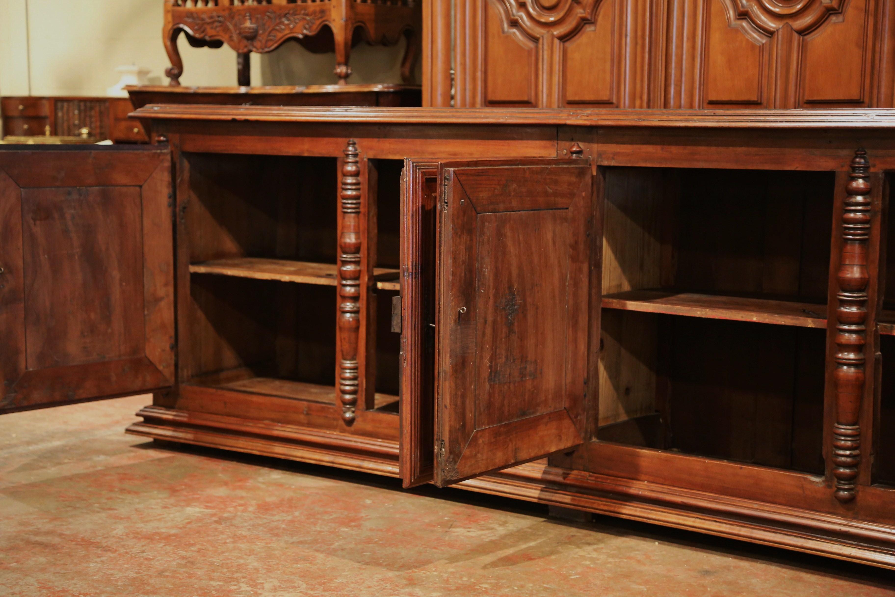 Early 19th Century French Louis XIII Carved Walnut Four-Door Enfilade Buffet 8