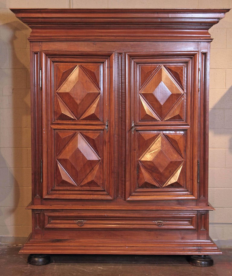 Early 19th Century French Louis XIII Walnut Diamond Shape TwoDoor