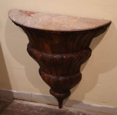Early 19th Century French Louis XV Carved Walnut Wall Console with Marble Top