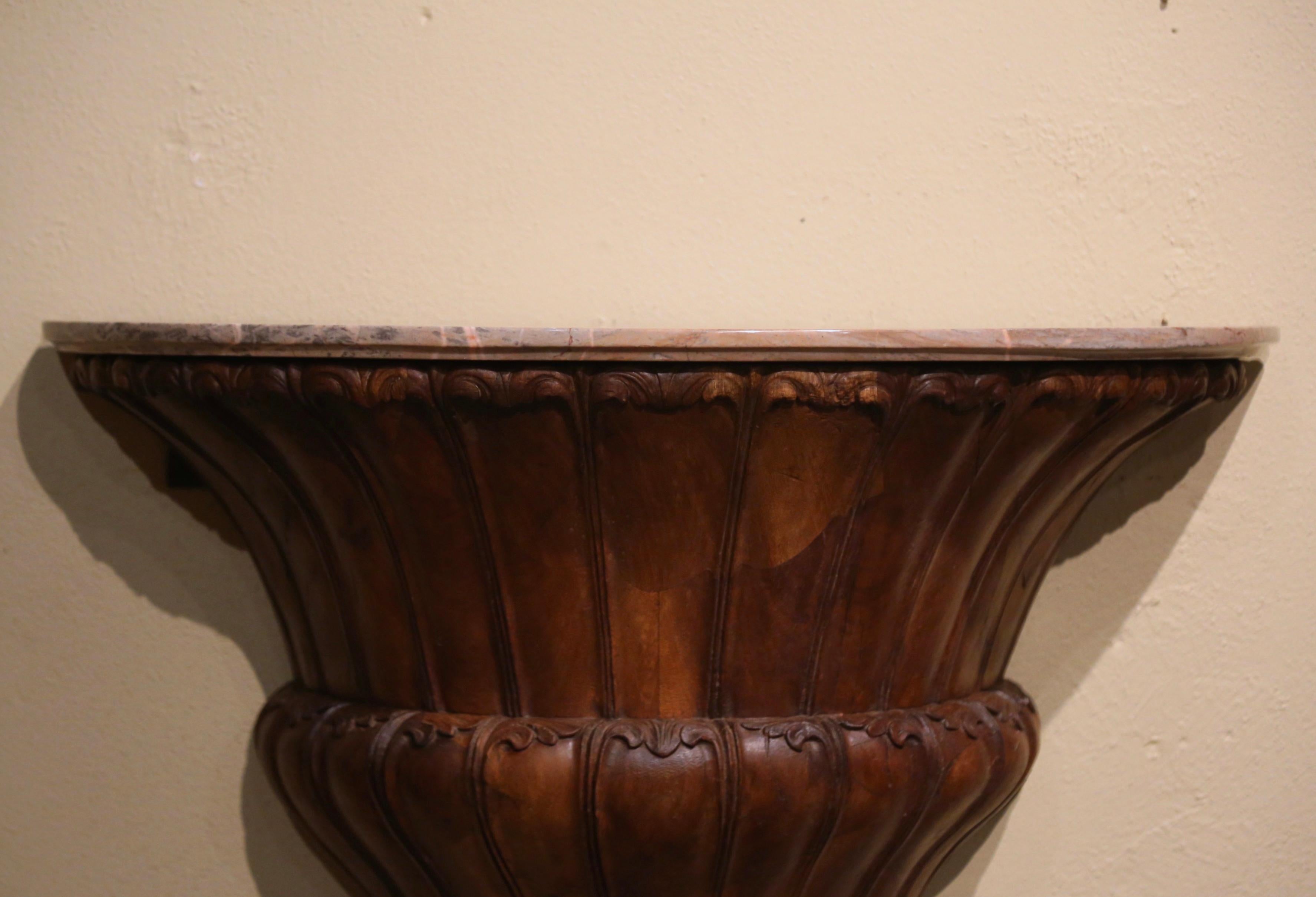 Early 19th Century French Louis XIV Marble Top Carved Walnut Wall Console Table For Sale 5