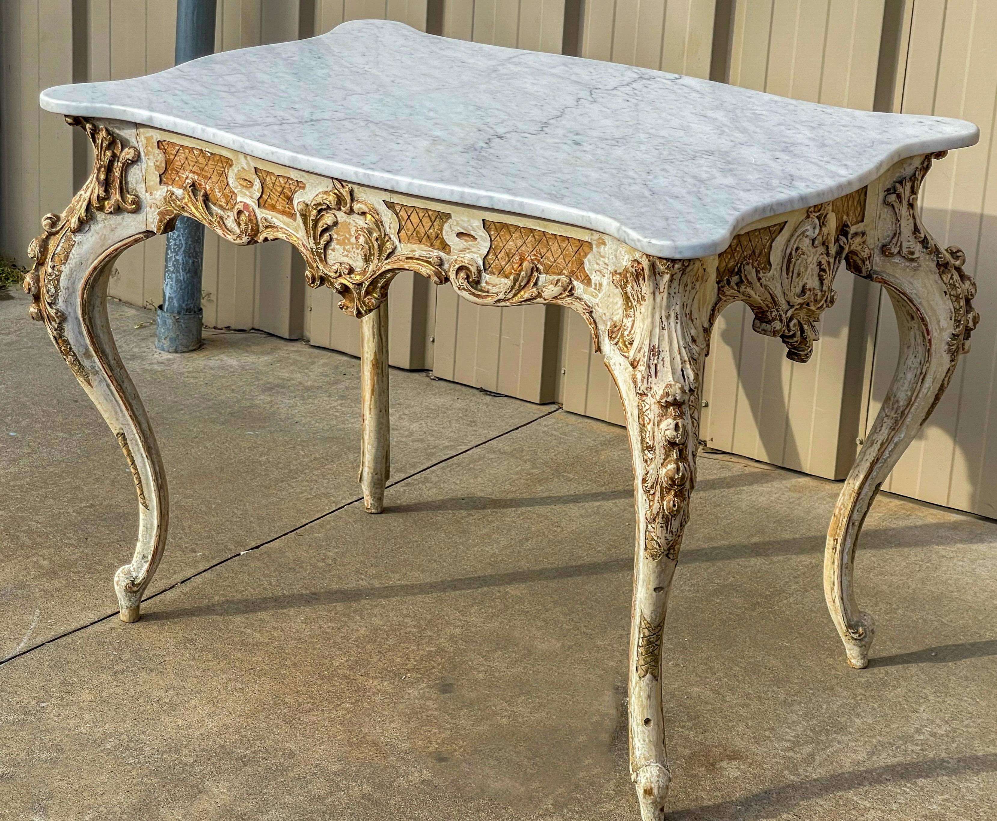 Early 19th Century French Louis XIV Style Carved Marble Top Center / Side Table  For Sale 3