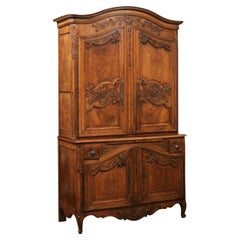 Early 19th Century French Louis XV Style Carved Walnut Buffet Deux Corps