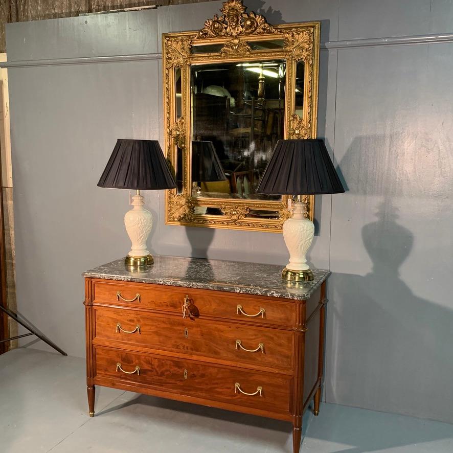 This is a really very good quality and well-proportioned French early 19th century mahogany Louis XVI commode with fabulous brass rope handles and its original shaped marble top.
Great condition and internally, all oak and chestnut lined, so the