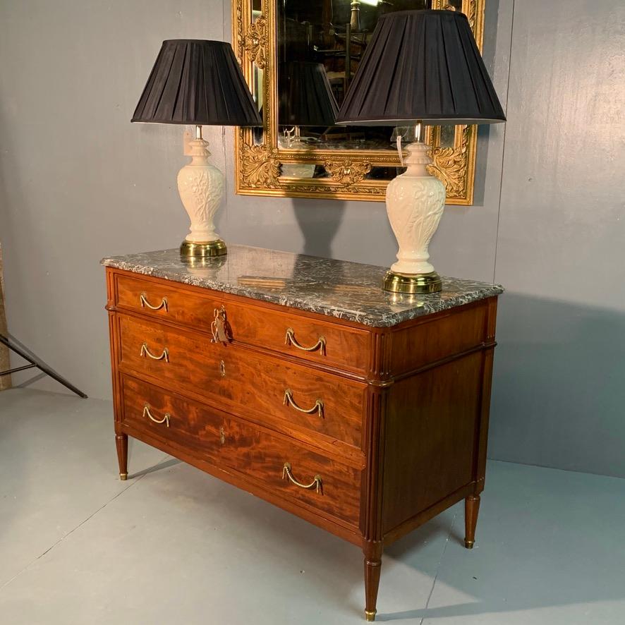 Early 19th Century French Louis XVI Commode with Marble Top and Brass Rope 1