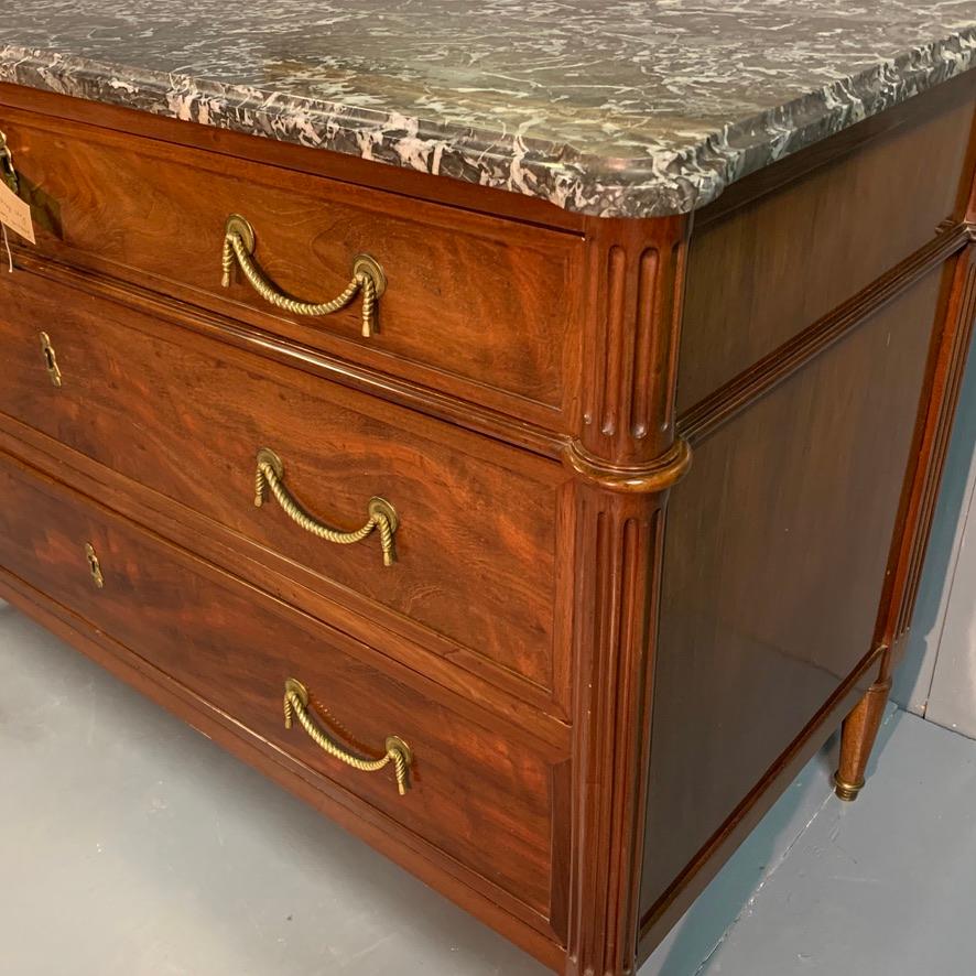 Early 19th Century French Louis XVI Commode with Marble Top and Brass Rope 2