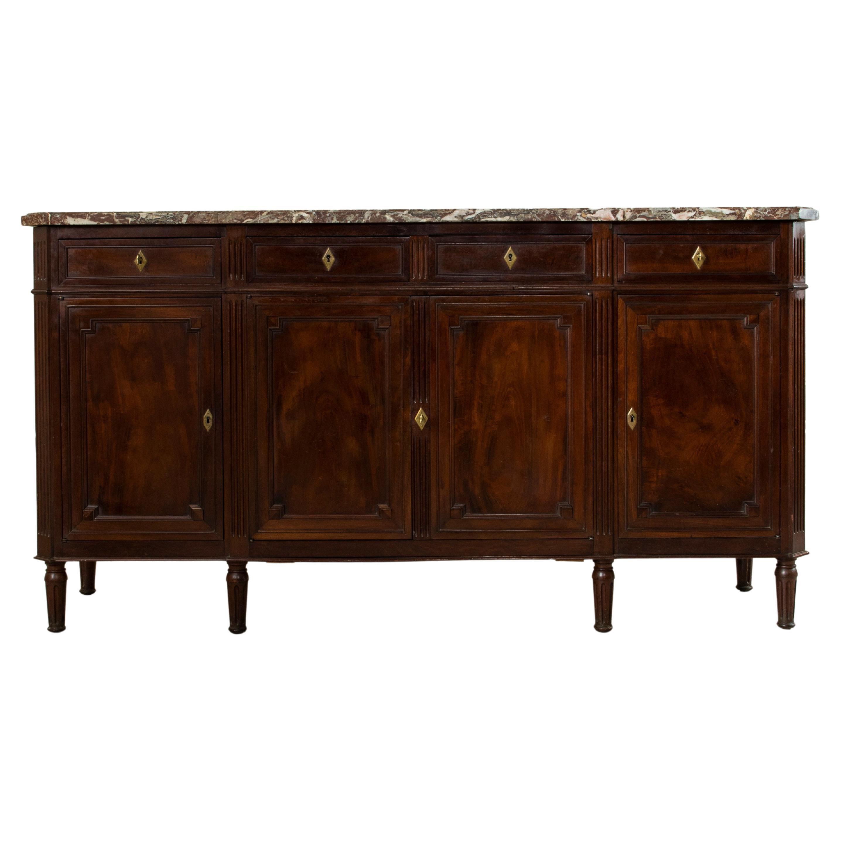 Early 19th Century French Louis XVI Mahogany Sideboard with Marble Top