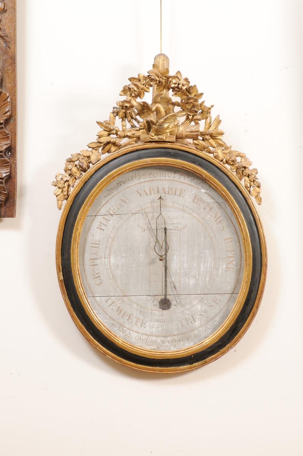 Early 19th Century French Louis XVI Parcel Gilt & Ebonized Barometer, ca. 1800 In Good Condition In Atlanta, GA