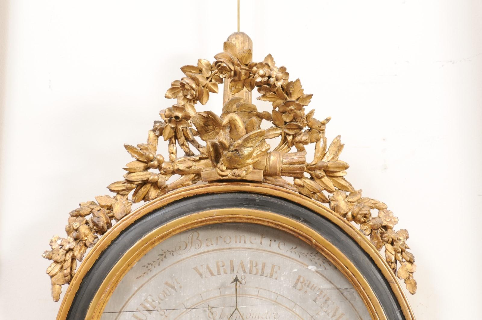 Early 19th Century French Louis XVI Parcel Gilt & Ebonized Barometer, ca. 1800 1