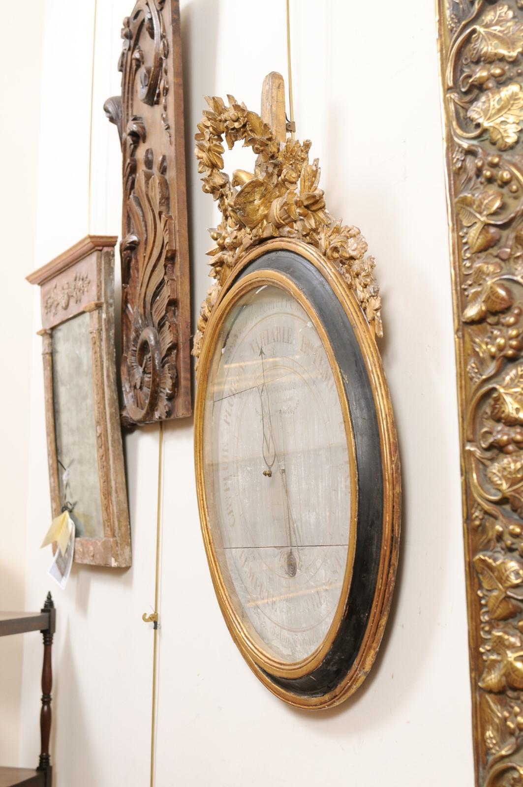 Early 19th Century French Louis XVI Parcel Gilt & Ebonized Barometer, ca. 1800 3