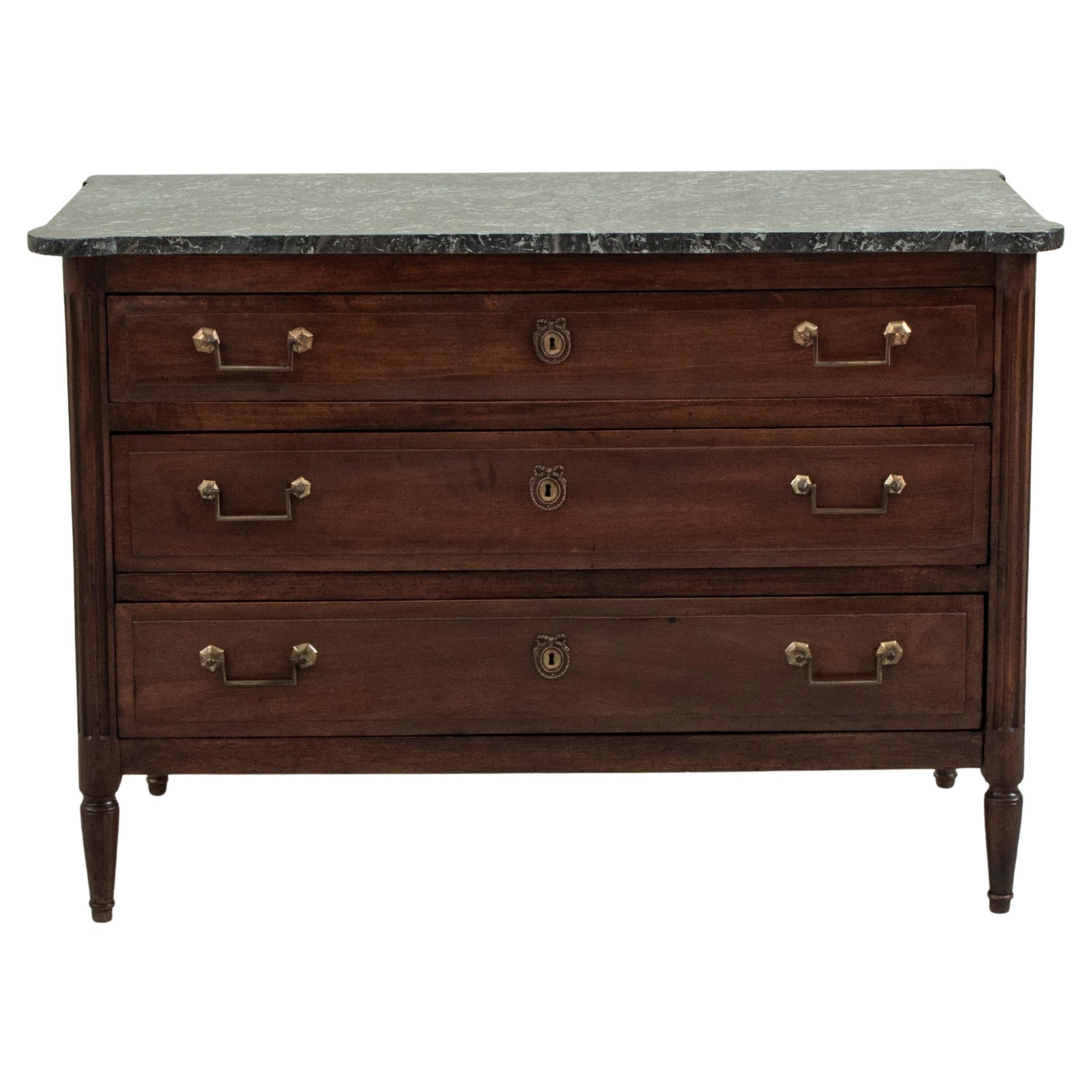 Early 19th Century French Louis XVI Period Walnut Chest, Saint Anne Marble Top