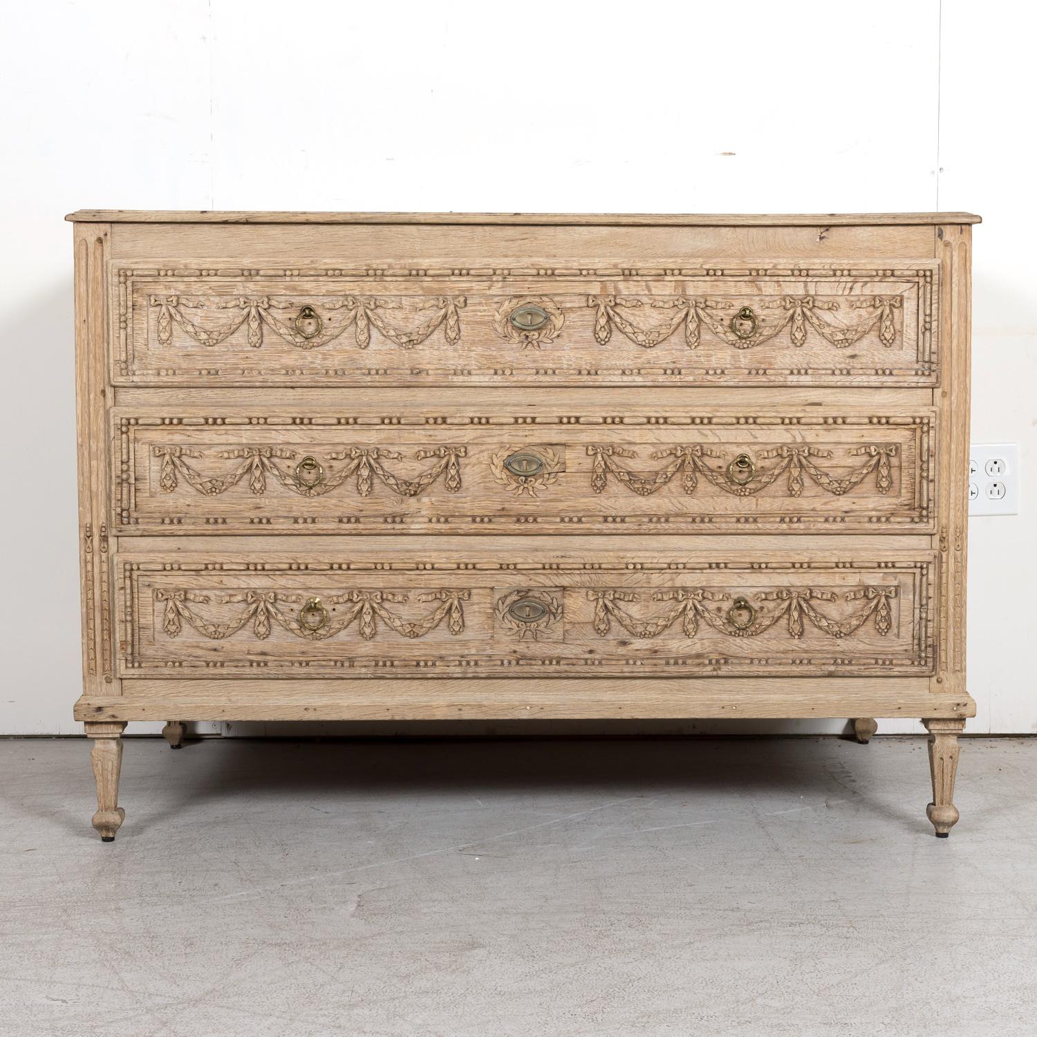 Brass Early 19th Century French Louis XVI Style Bleached Oak Provençal Commode