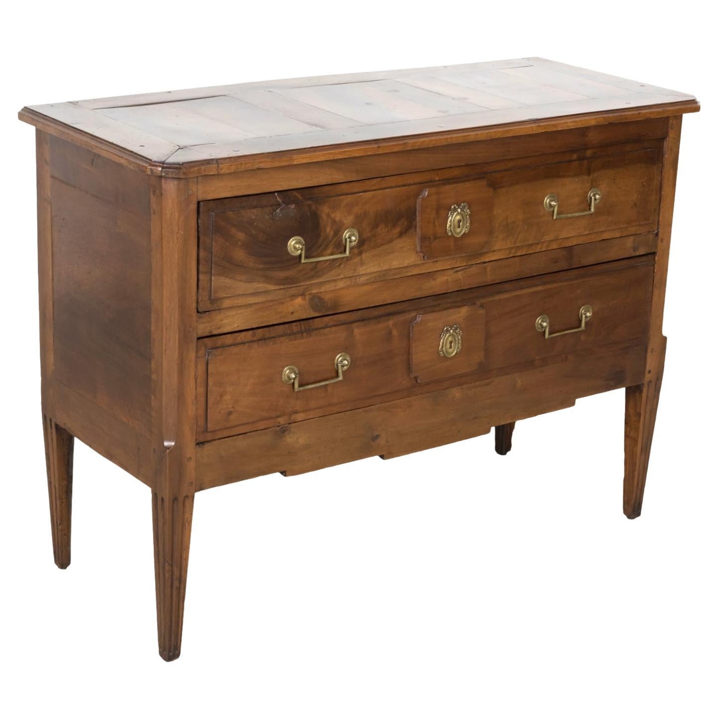 Early 19th Century French Louis XVI Style Two Drawer Walnut Commode Sauteuse
