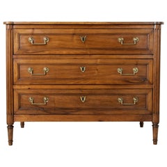 Antique Early 19th Century French Louis XVI Style Walnut Commode, Chest, Bronze Handles