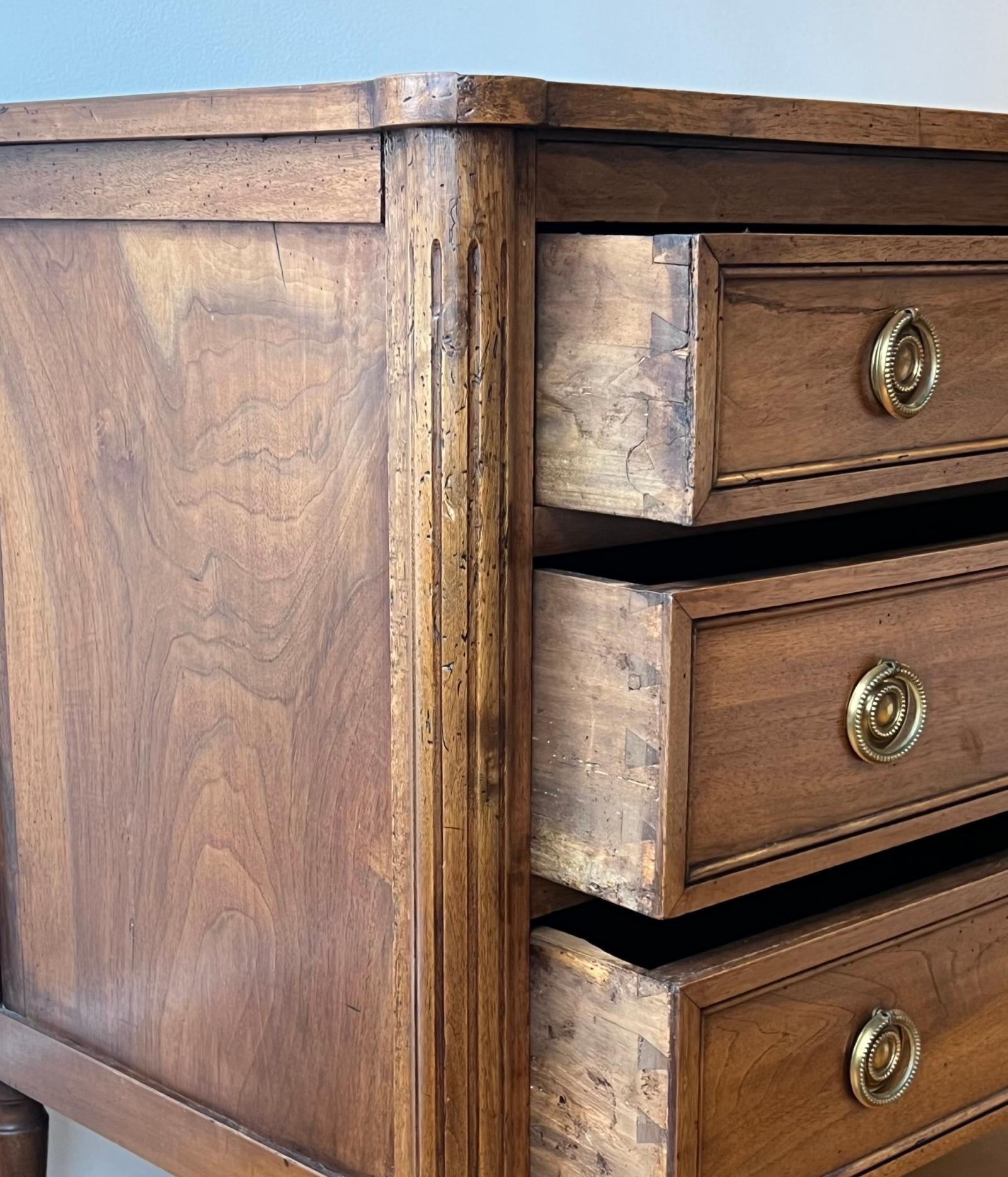 Hand-Crafted Early 19th Century French Louis XVI Style Walnut Three-Drawer Commode For Sale