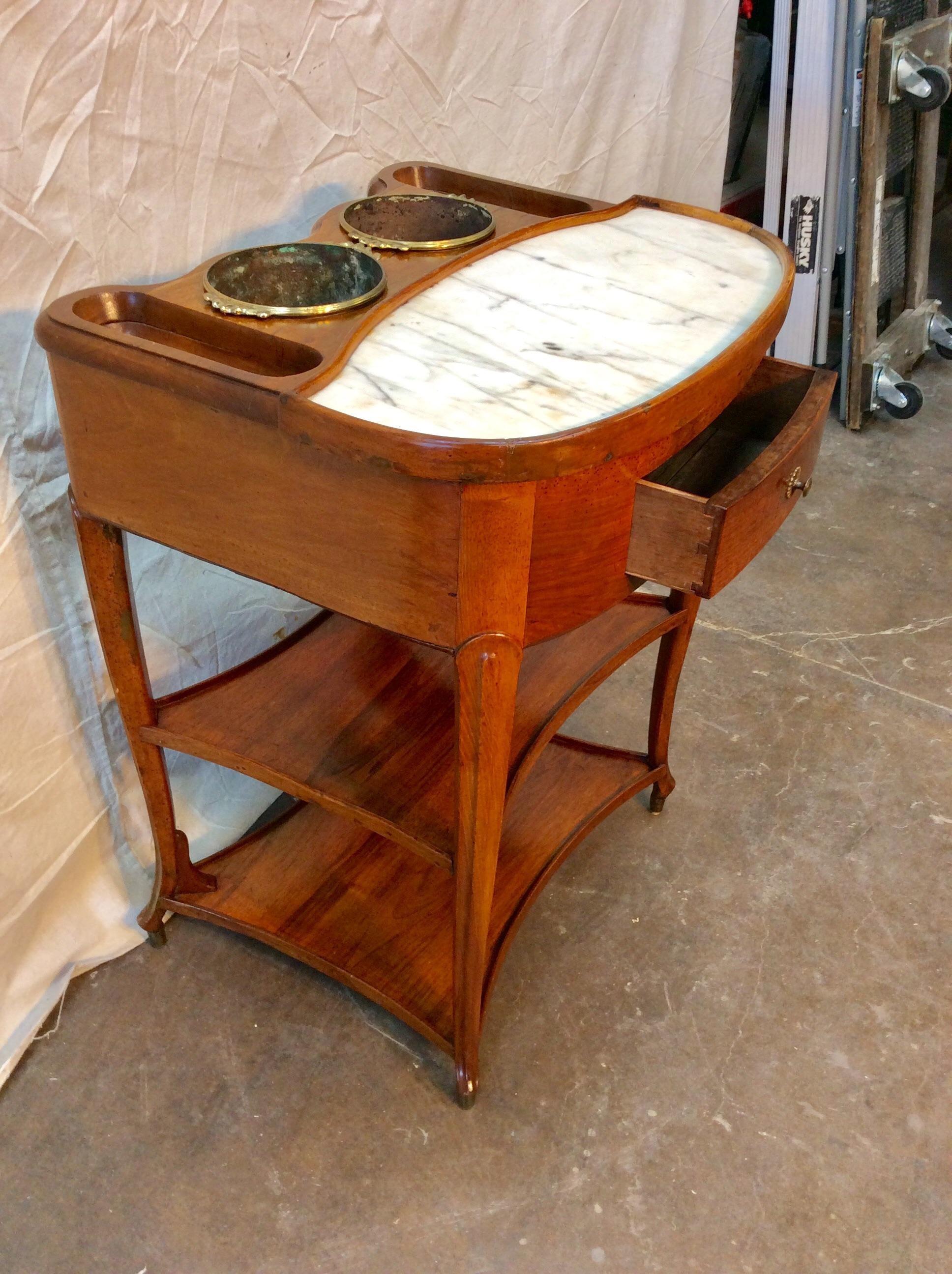 Early 19th Century French Louis XVI Walnut and Marble Rafraichssoir, Wine Table 1