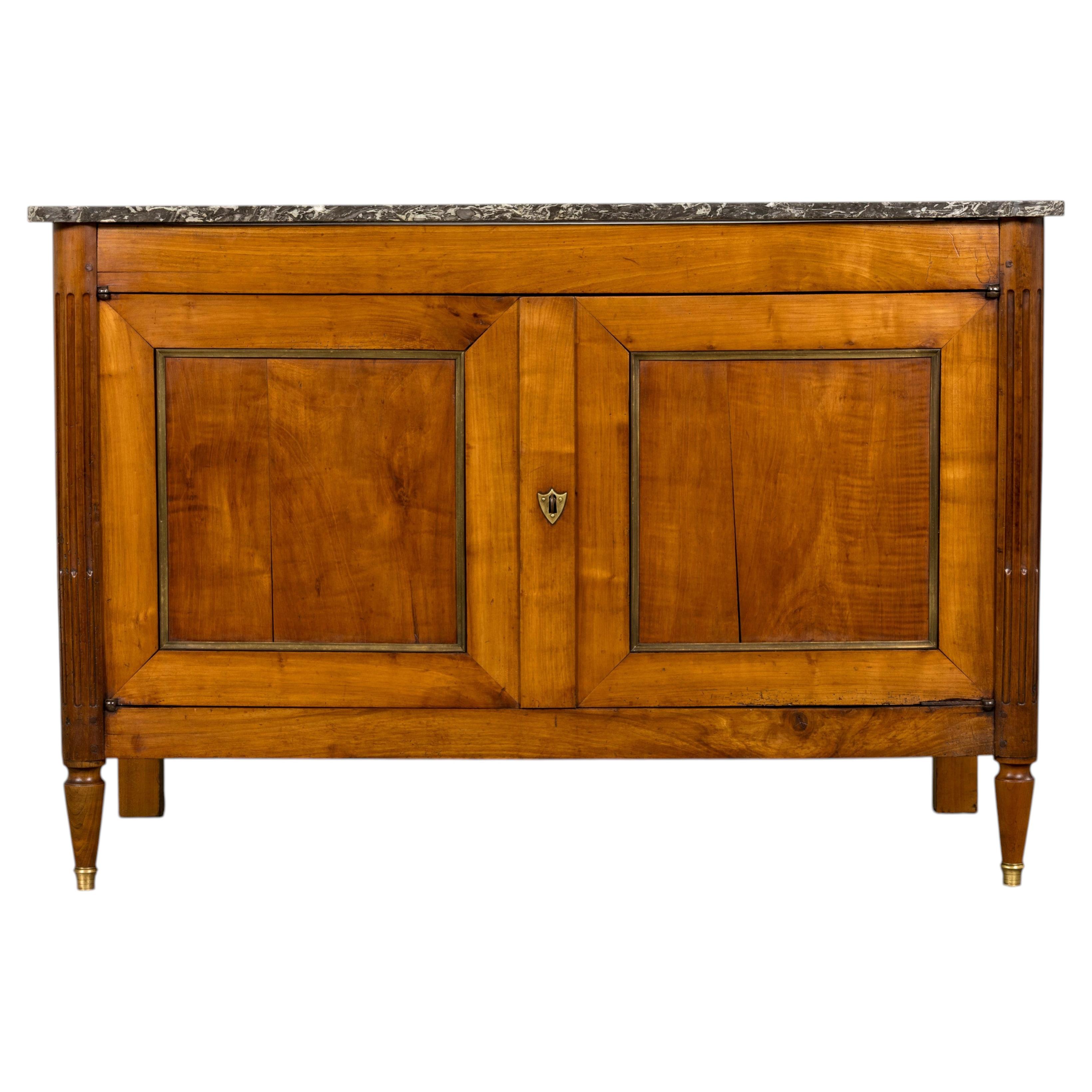 Early 19th Century French Louis XVI Walnut Buffet with Marble Top