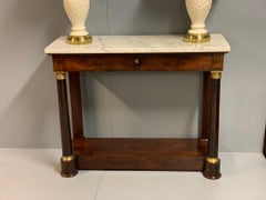 Early 19th Century French Mahogany and Brass Empire Console Table with Marble
