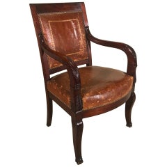 Early 19th Century French Mahogany and Embossed Leather Desk Chair