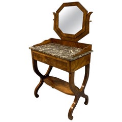 Antique Early 19th Century French Mahogany and Marble-Top Dressing Table with a Drawer