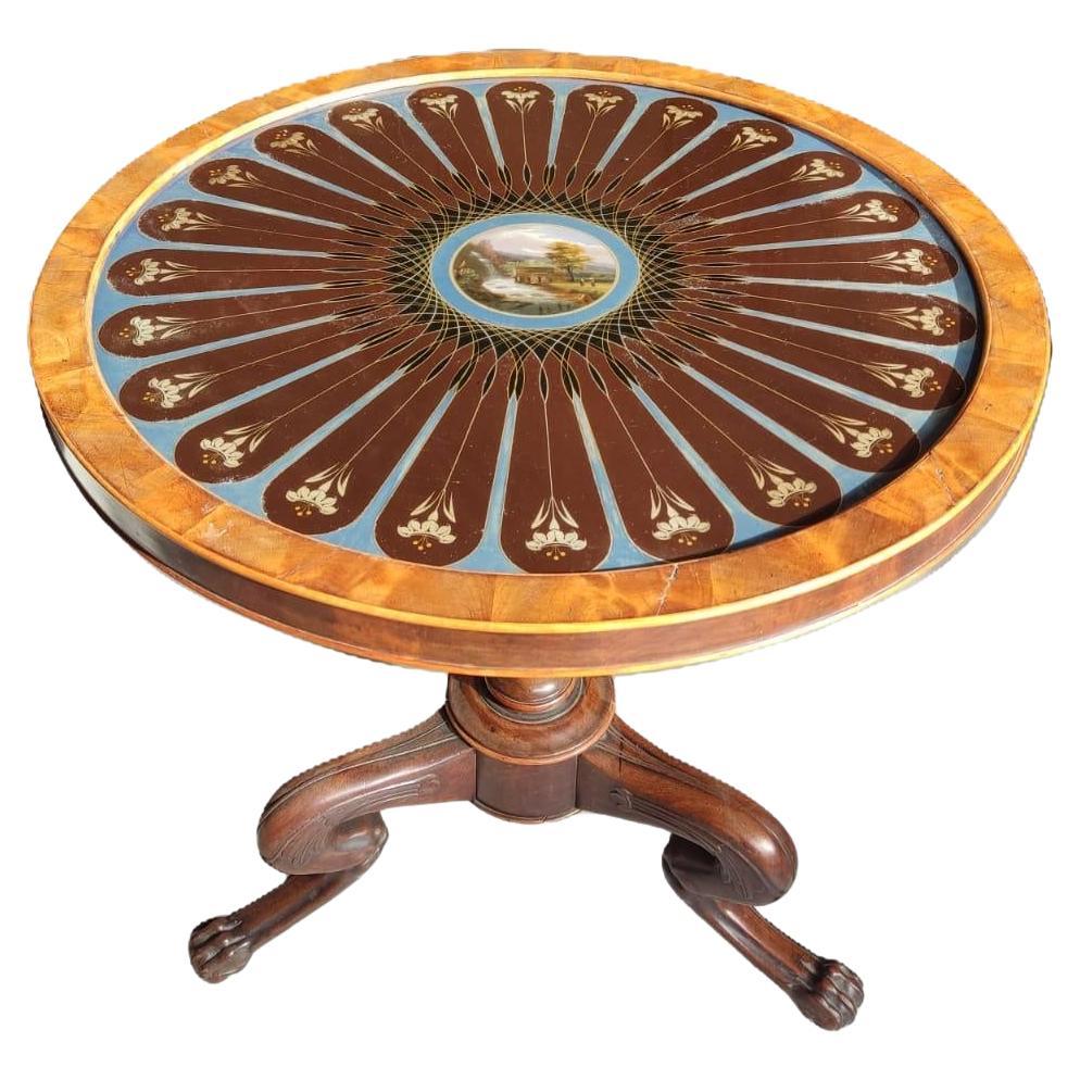 Early 19th Century French Mahogany and Reverse-painted Glass Round Table